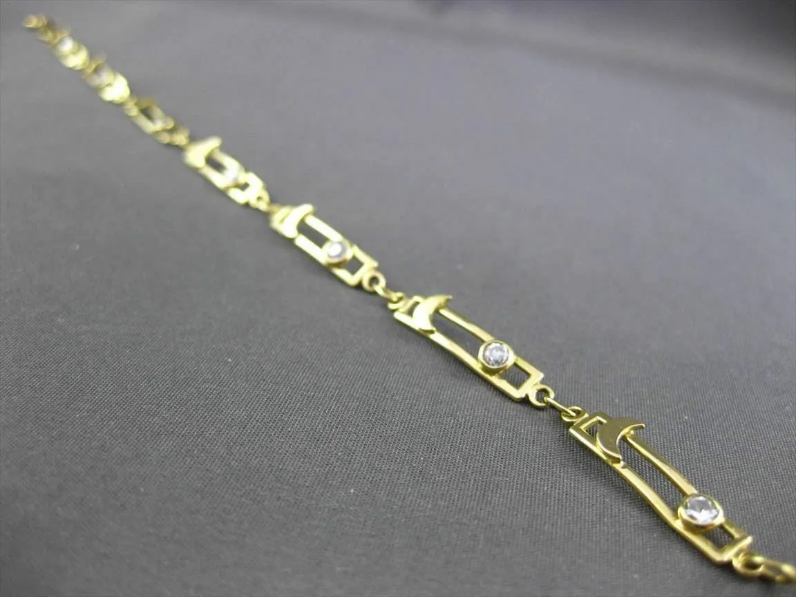 ESTATE LONG CZ 18K YELLOW GOLD ELONGATED RECTANGULAR ETOILE MOON BRACELET #23326