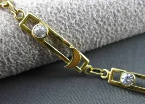 ESTATE LONG CZ 18K YELLOW GOLD ELONGATED RECTANGULAR ETOILE MOON BRACELET #23326