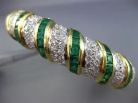 ESTATE WIDE 12.52CT DIAMOND & AAA EMERALD 18KT TWO TONE GOLD MULTI ROW BANGLE