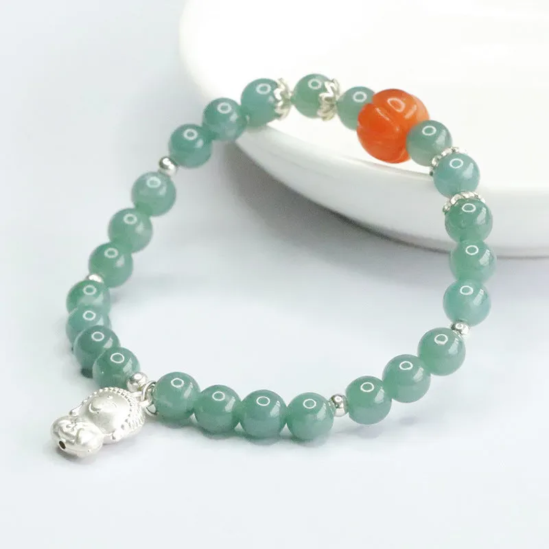 Ethnic Style Blue Sailor String Millet Sand Sterling Silver Bracelet with Natural Jade