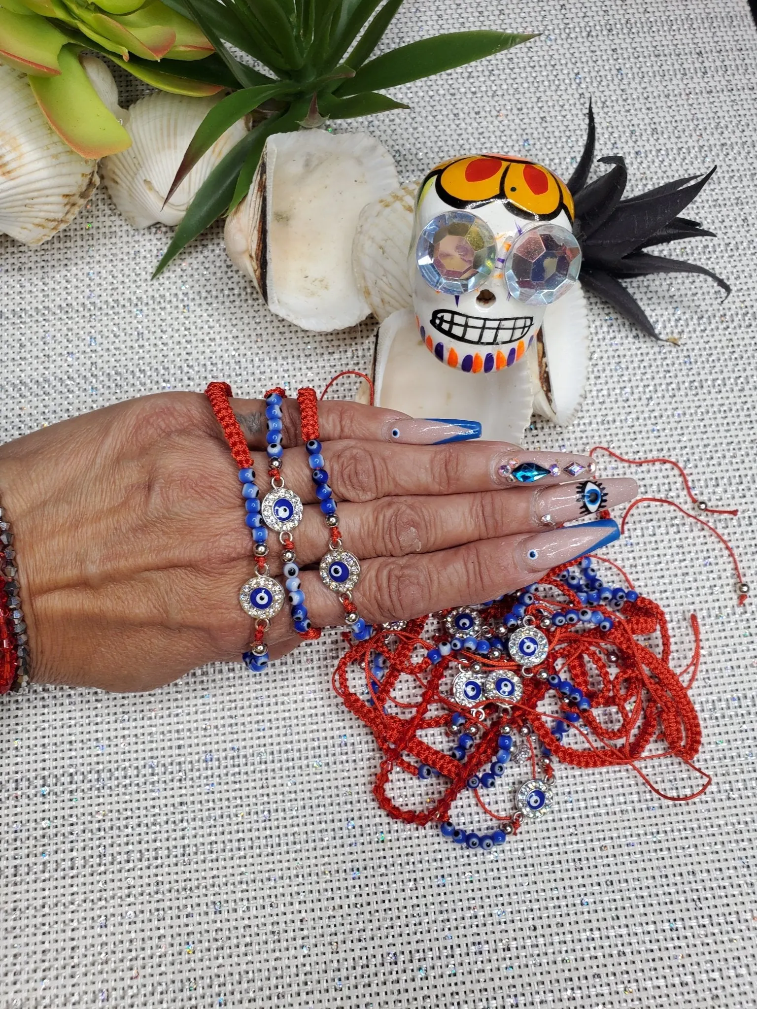 Evil Eye  Crystal Bracelet    Block Negative Energy   Red String Macrame Adjustable  Good luck Bracelet Evil Eye Protection