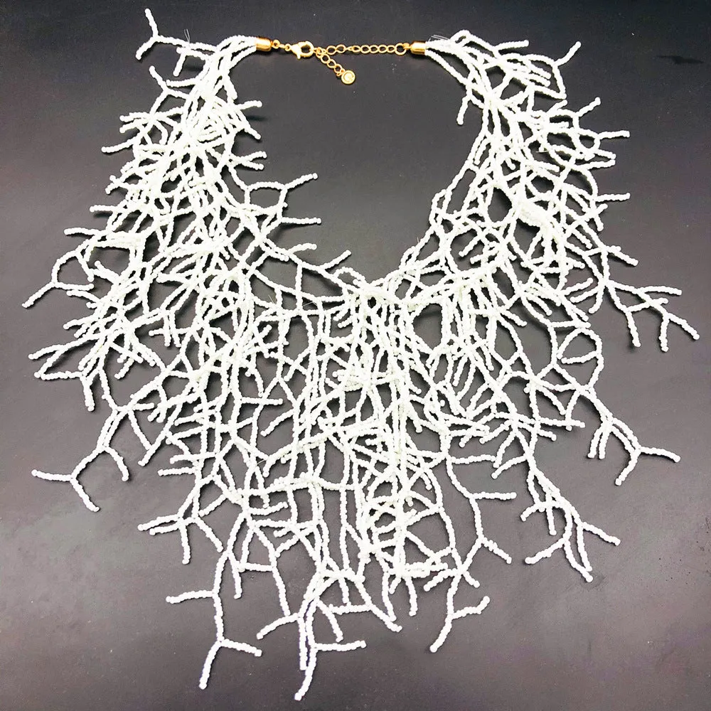 Exotic Coral Branch Tassel Necklace with Three Layers, Oversized Cross-border Jewelry, Unique Find from Amazon