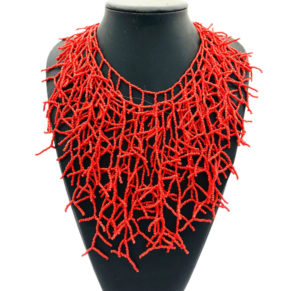 Exotic Coral Branch Tassel Necklace with Three Layers, Oversized Cross-border Jewelry, Unique Find from Amazon