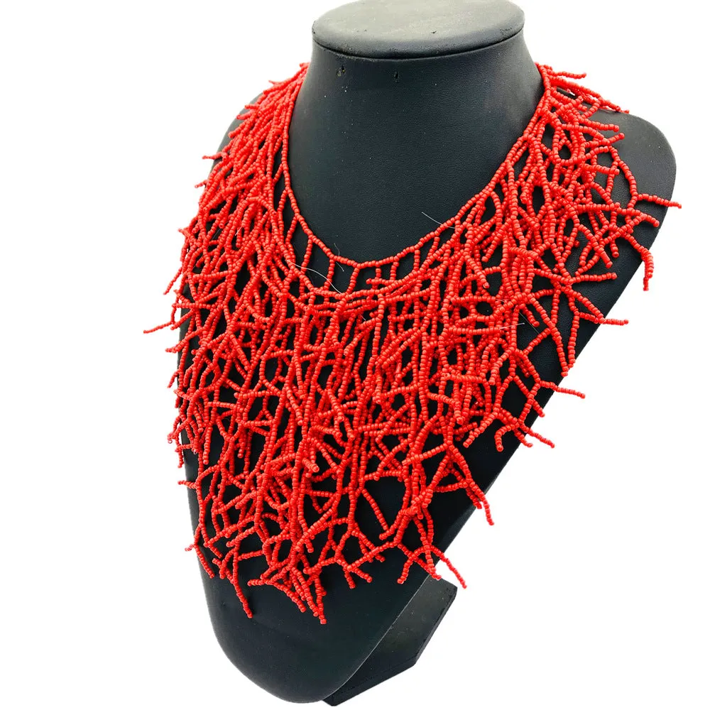 Exotic Coral Branch Tassel Necklace with Three Layers, Oversized Cross-border Jewelry, Unique Find from Amazon