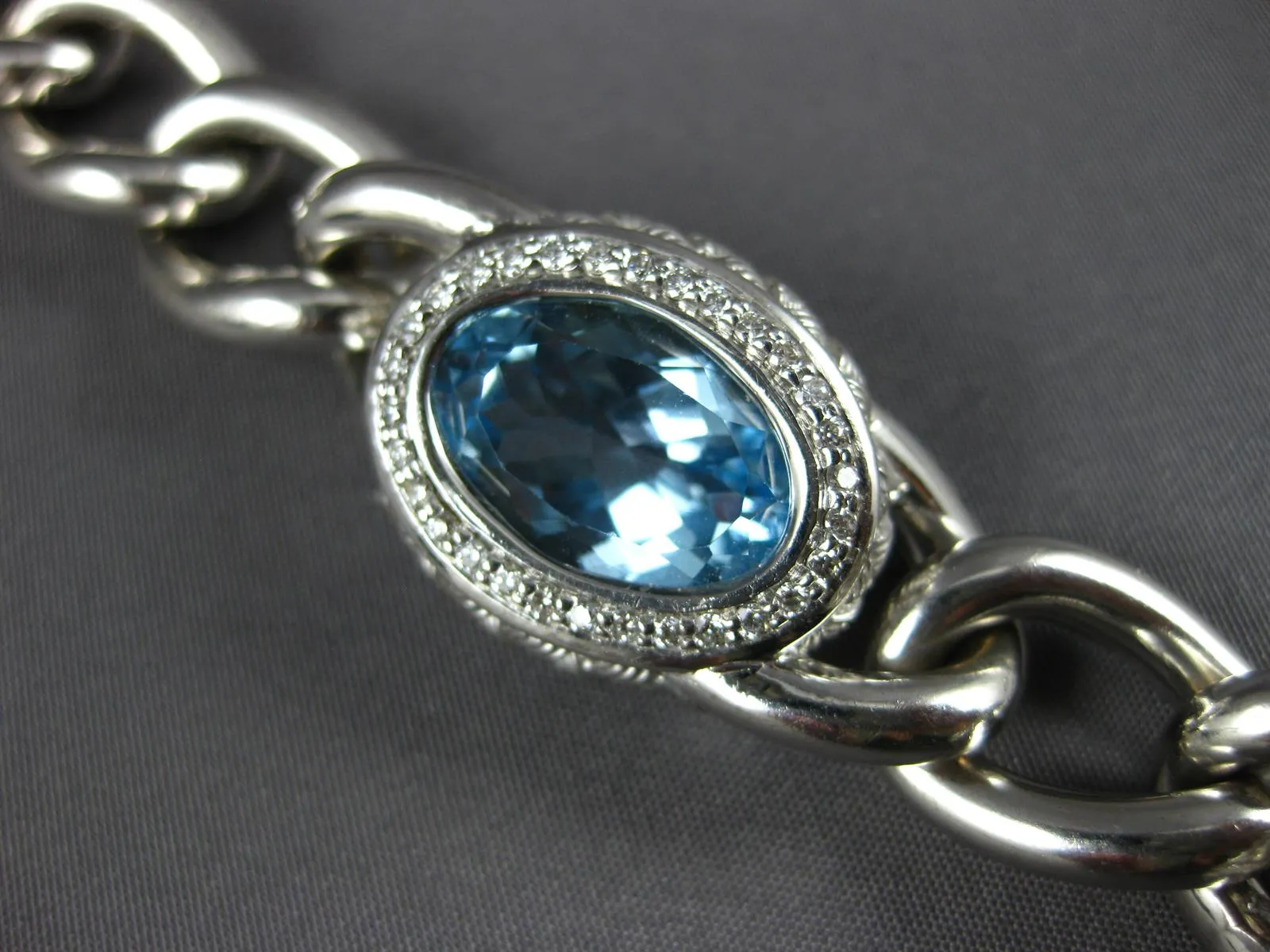 EXTRA LARGE & LONG 46.0CT DIAMOND & BLUE TOPAZ 14KT WHITE GOLD ITALIAN BRACELET