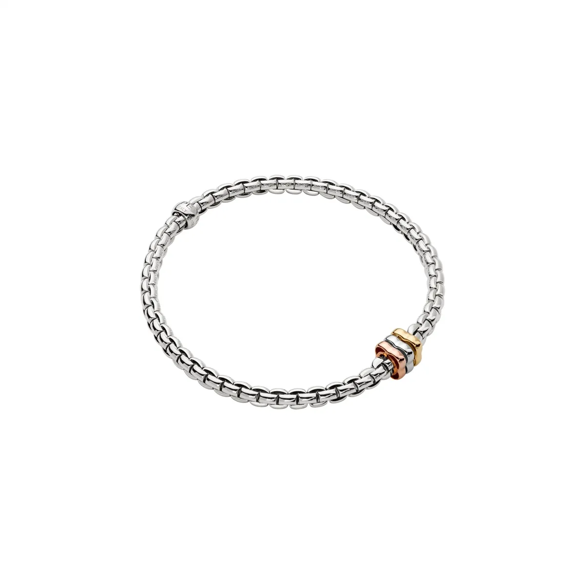 FOPE 18K White Gold Eka Tiny Collection Flexible Bracelet with Tri-Gold Rondels, Medium Size