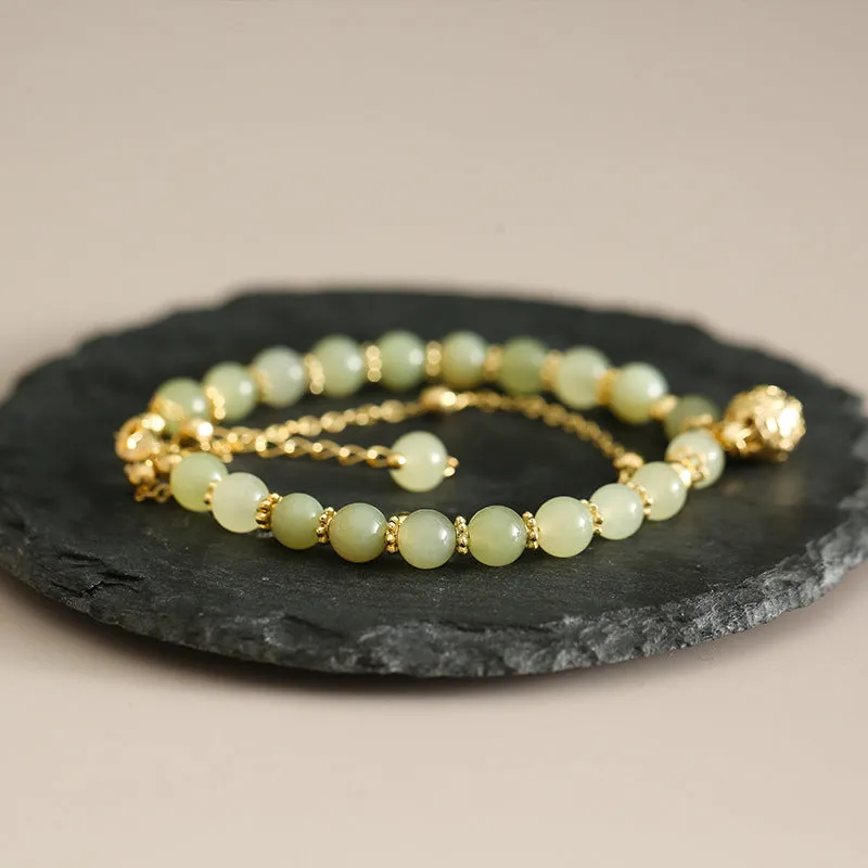 Fortune's Favor Sterling Silver Bracelet with Double-layer Hetian Jade - Niche Design Birthday Gift