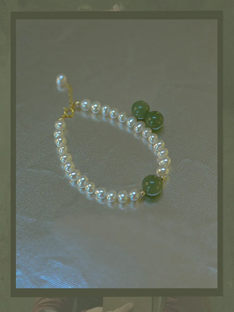 Fortune's Favor Sterling Silver Bracelet with Freshwater Pearl and Green Jade - Wholesale Jewelry