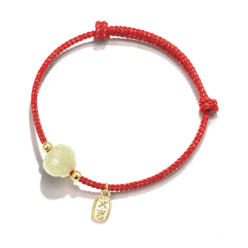 Fortune's Favor Sterling Silver Couple Bracelet with Hetian Jade Red Cord