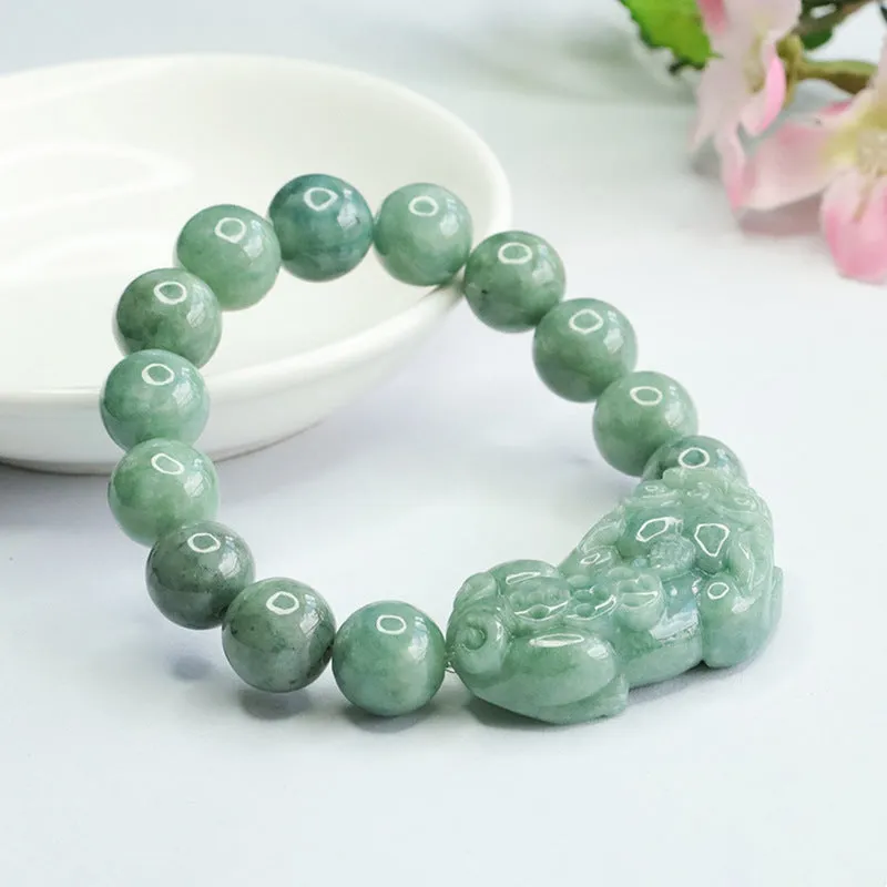 Fortune's Favor Sterling Silver Jade Bracelet with Pixiu Charm