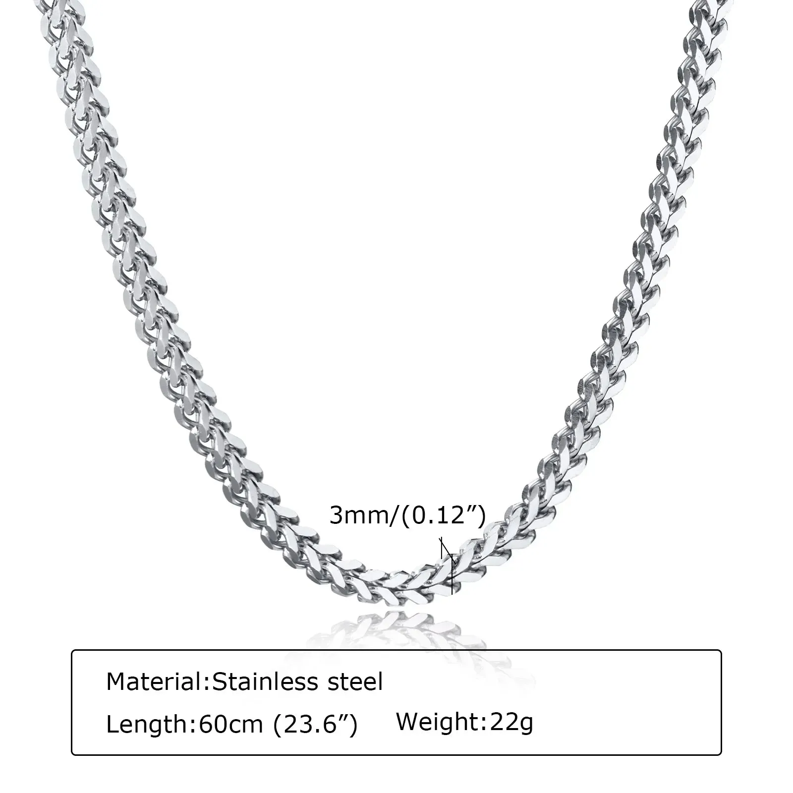 Franco Chain Necklace 3mm Thick Stainless Steel Necklace Men Chain Jewelry