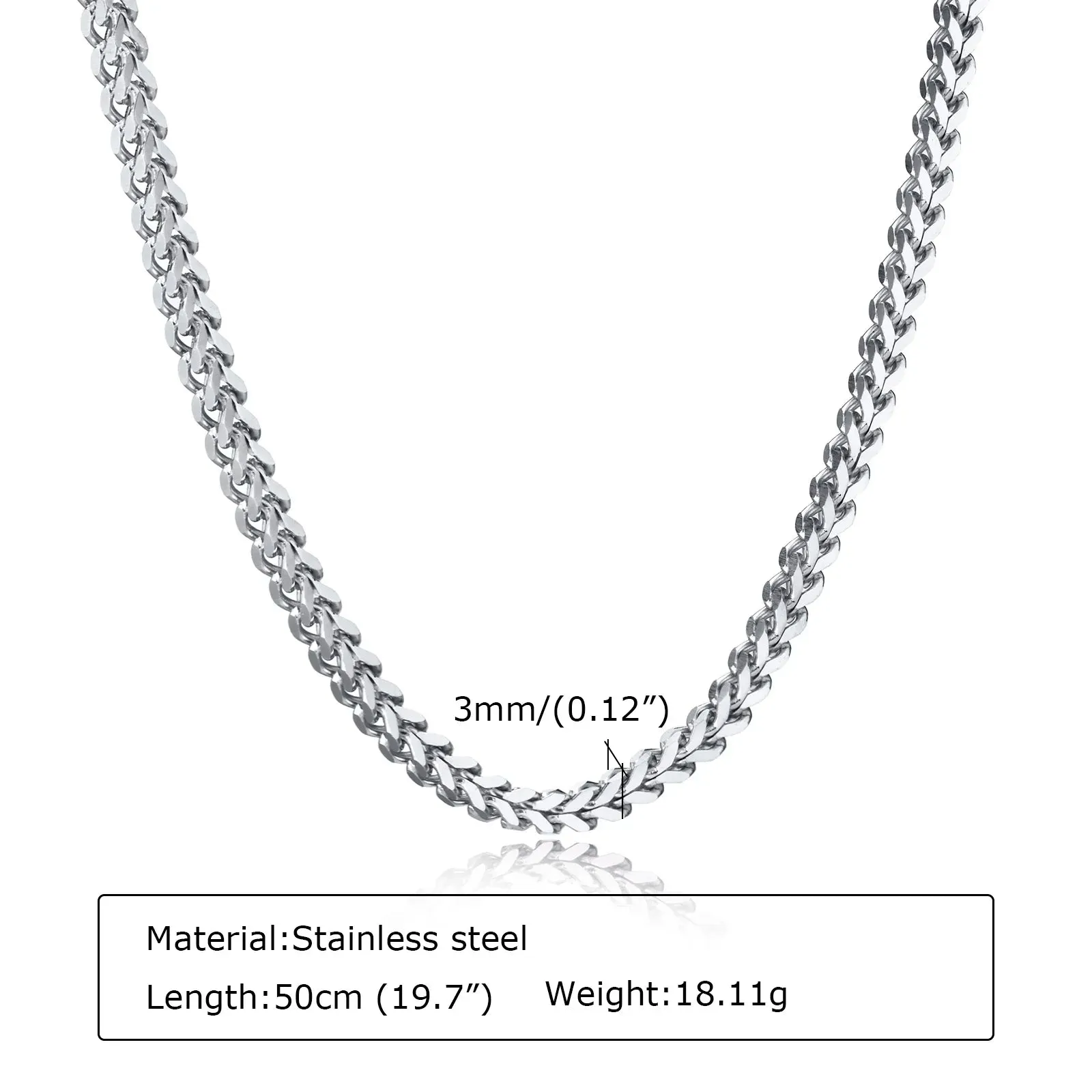 Franco Chain Necklace 3mm Thick Stainless Steel Necklace Men Chain Jewelry