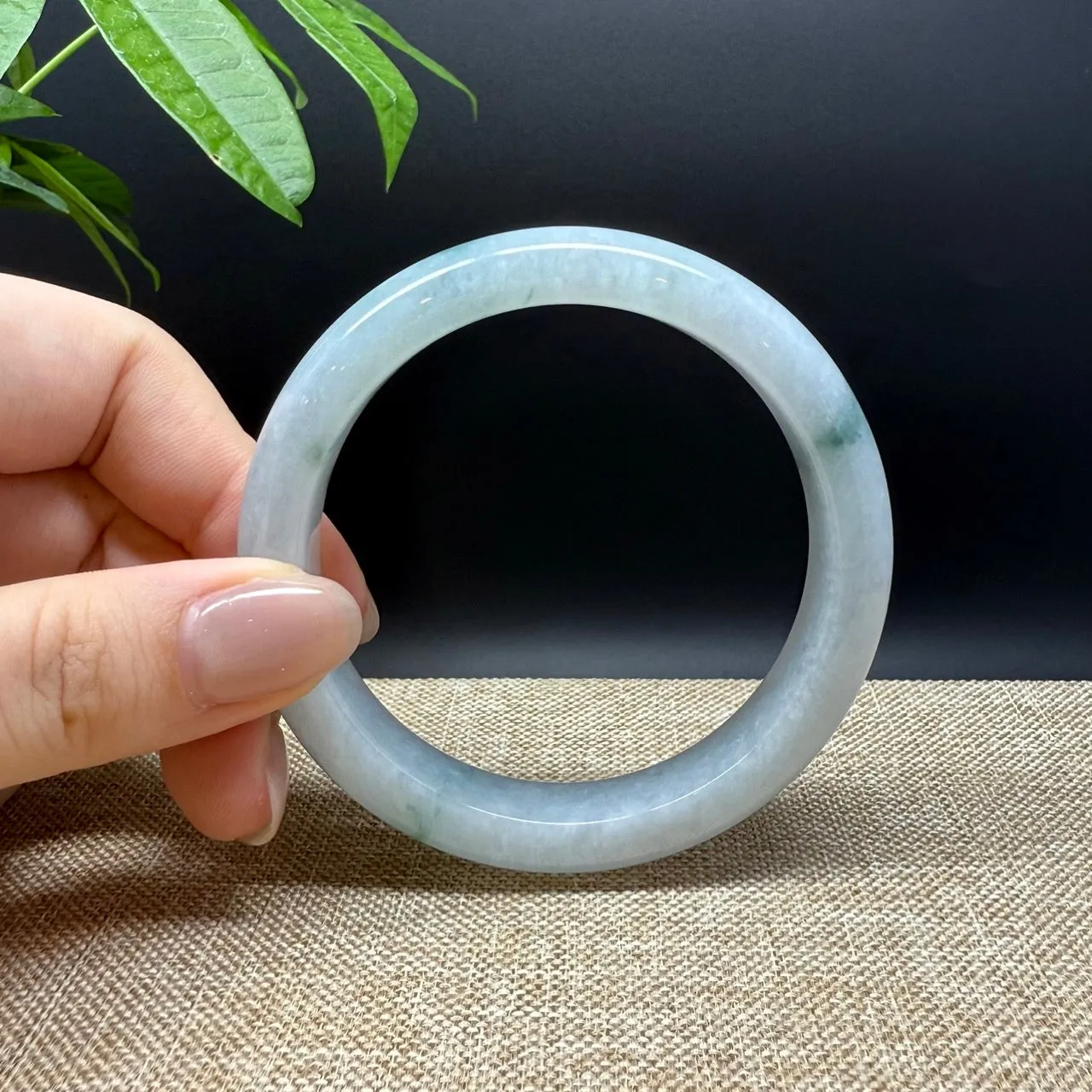 Genuine Burmese White Green Jade Jadeite Bangle Bracelet ( 58.5mm )