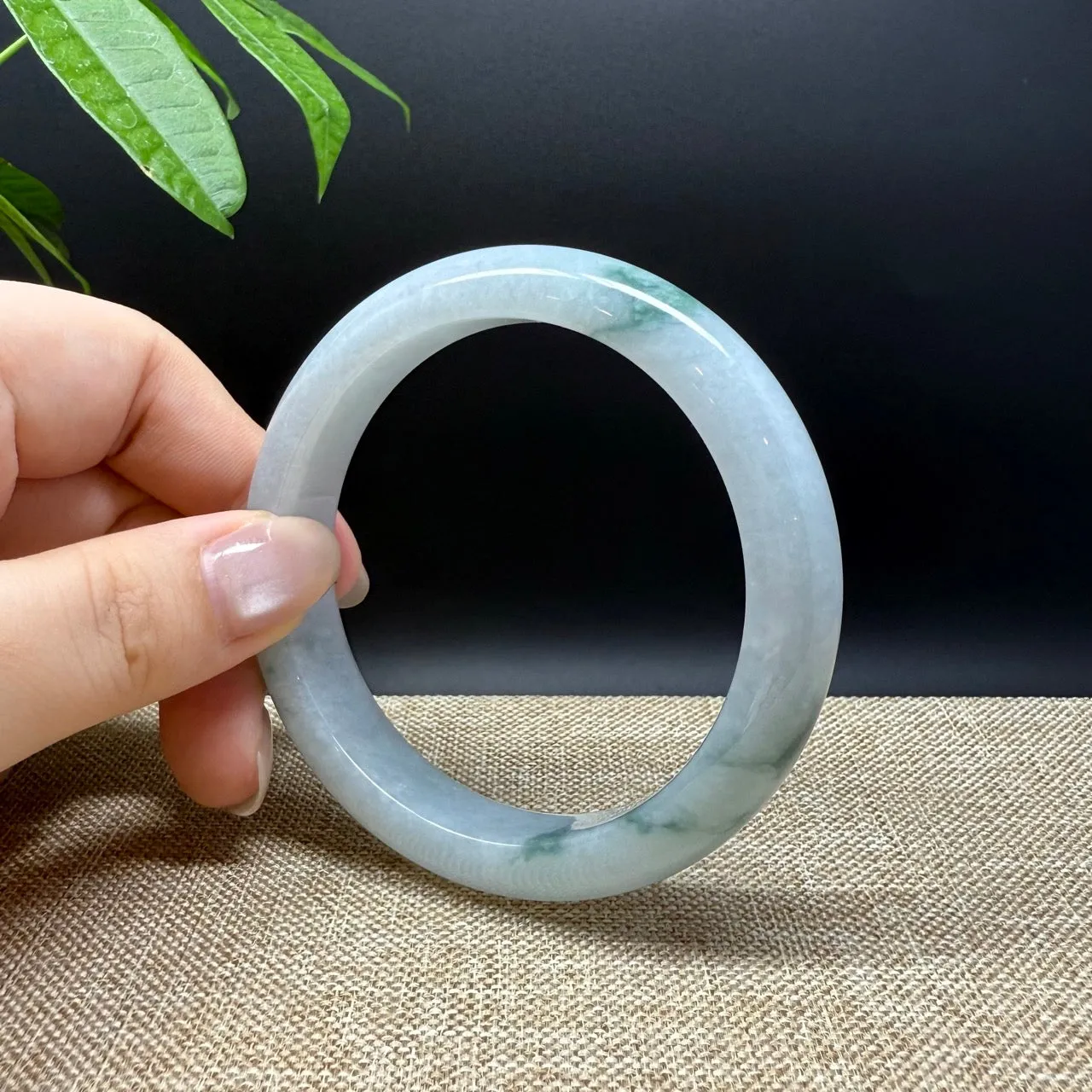 Genuine Burmese White Green Jade Jadeite Bangle Bracelet ( 58.5mm )