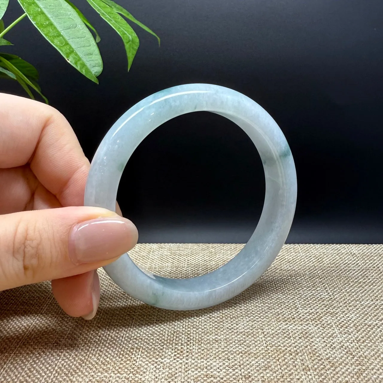 Genuine Burmese White Green Jade Jadeite Bangle Bracelet ( 58.5mm )