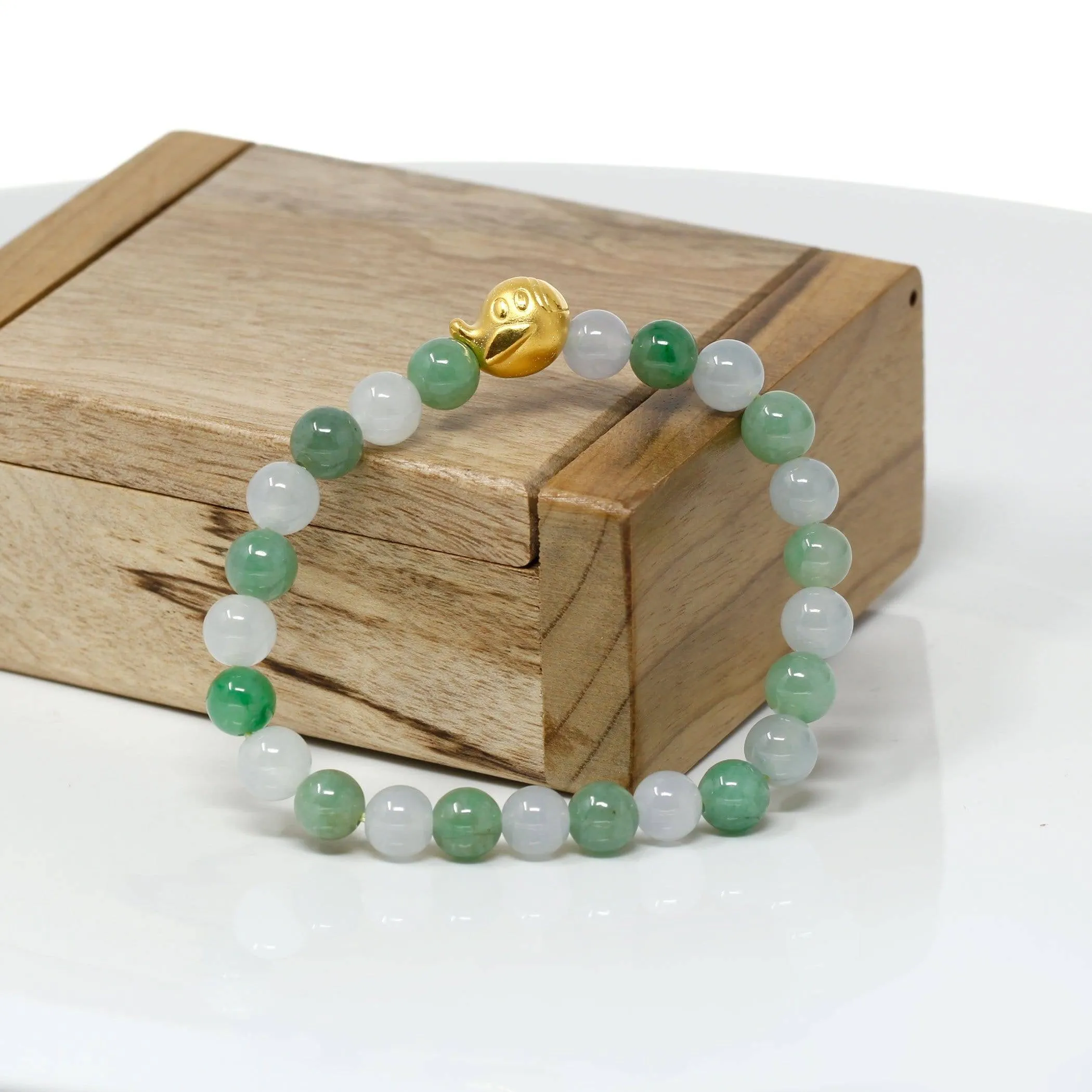 Genuine High-quality Jade Jadeite Bracelet Bangle with 24k Yellow Gold Duck Charm #408