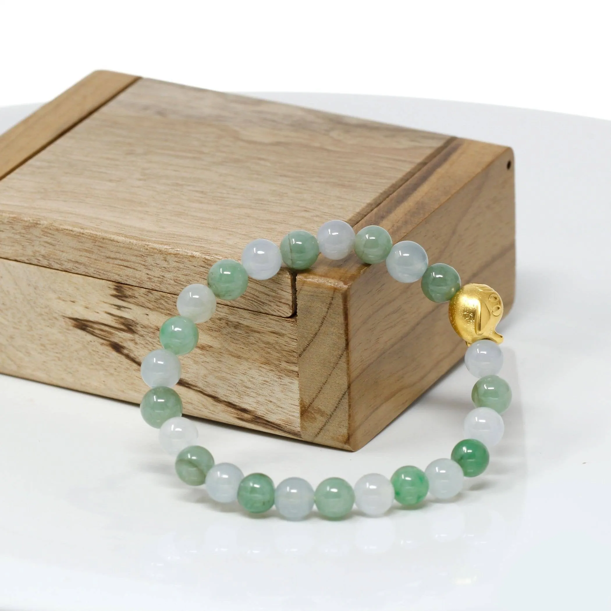 Genuine High-quality Jade Jadeite Bracelet Bangle with 24k Yellow Gold Duck Charm #408