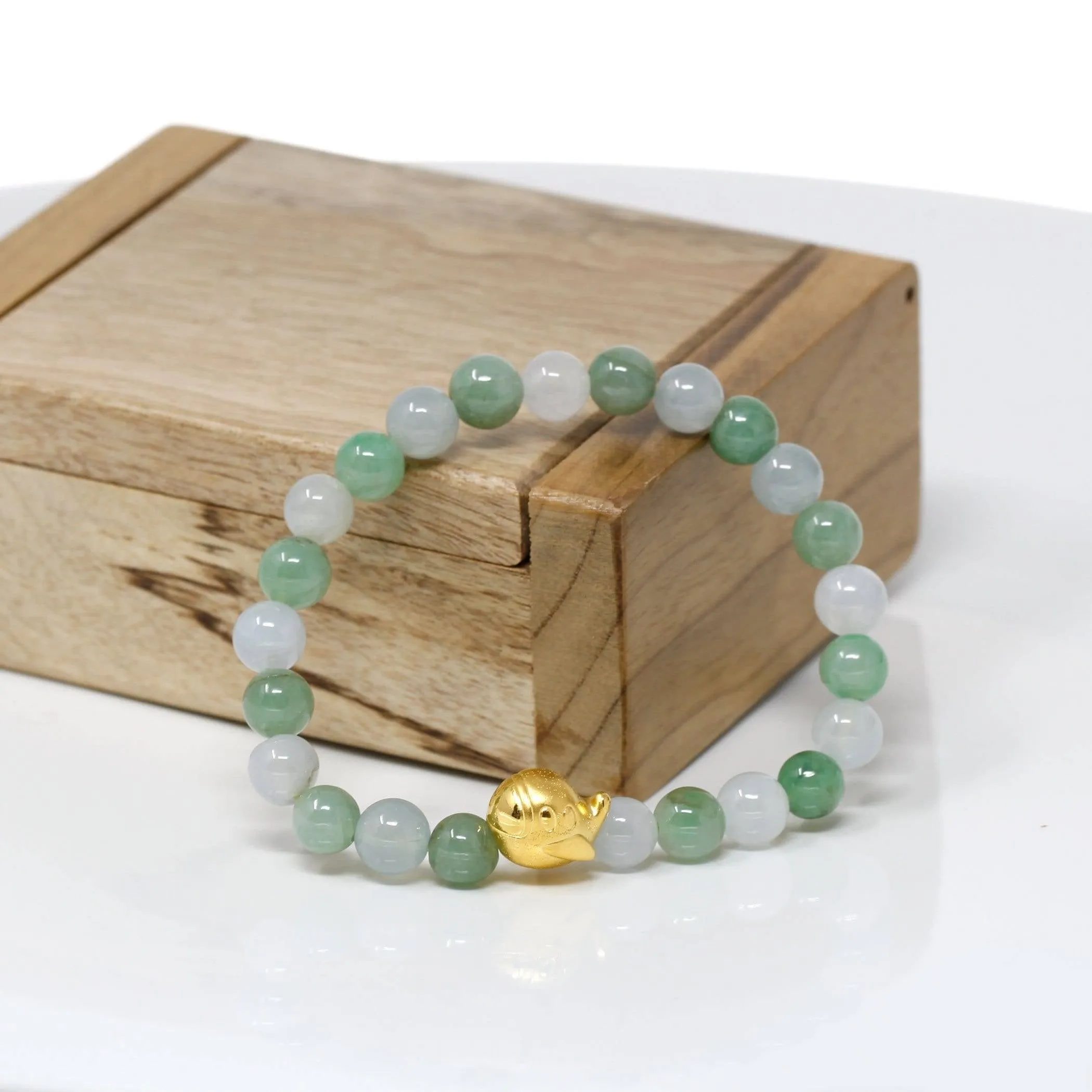 Genuine High-quality Jade Jadeite Bracelet Bangle with 24k Yellow Gold Duck Charm #408