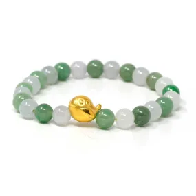 Genuine High-quality Jade Jadeite Bracelet Bangle with 24k Yellow Gold Duck Charm #408