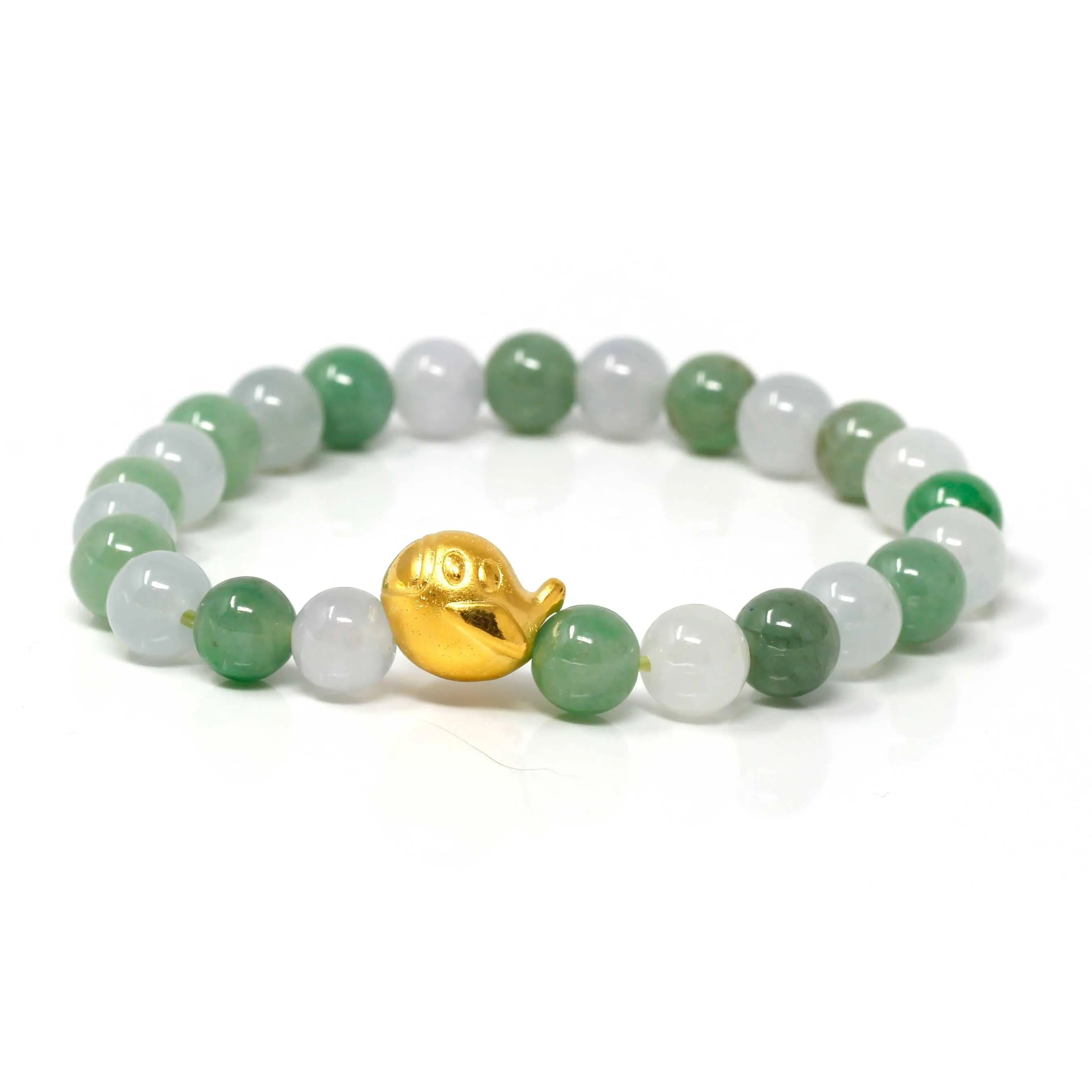 Genuine High-quality Jade Jadeite Bracelet Bangle with 24k Yellow Gold Duck Charm #408