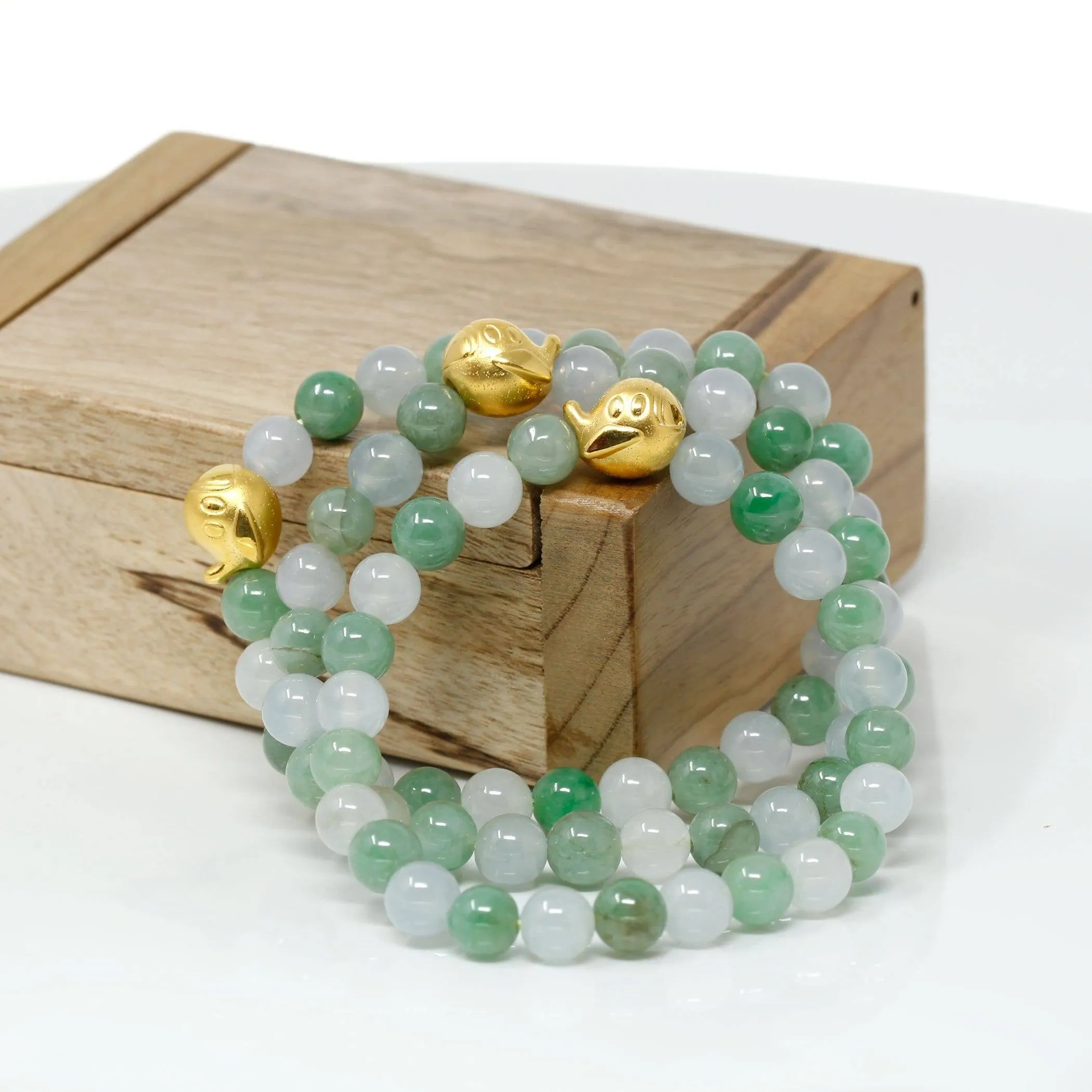 Genuine High-quality Jade Jadeite Bracelet Bangle with 24k Yellow Gold Duck Charm #408