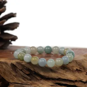 Genuine Ice Jadeite Jade Round Multiple Colors Beads Bracelet ( 9.5 mm)