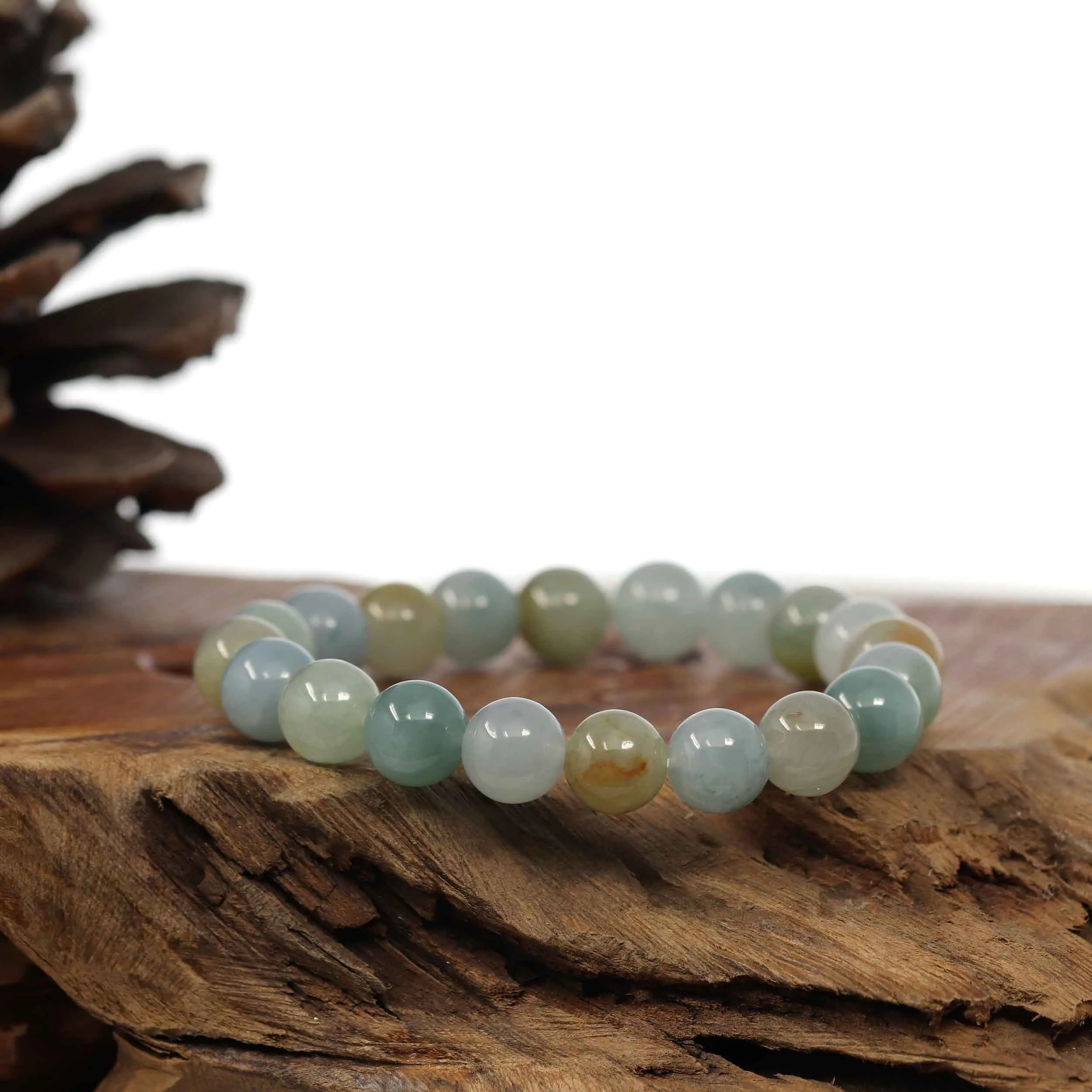 Genuine Ice Jadeite Jade Round Multiple Colors Beads Bracelet ( 9.5 mm)