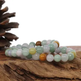 Genuine Jadeite Jade Round Multiple Colors Beads Bracelet ( 8 mm)