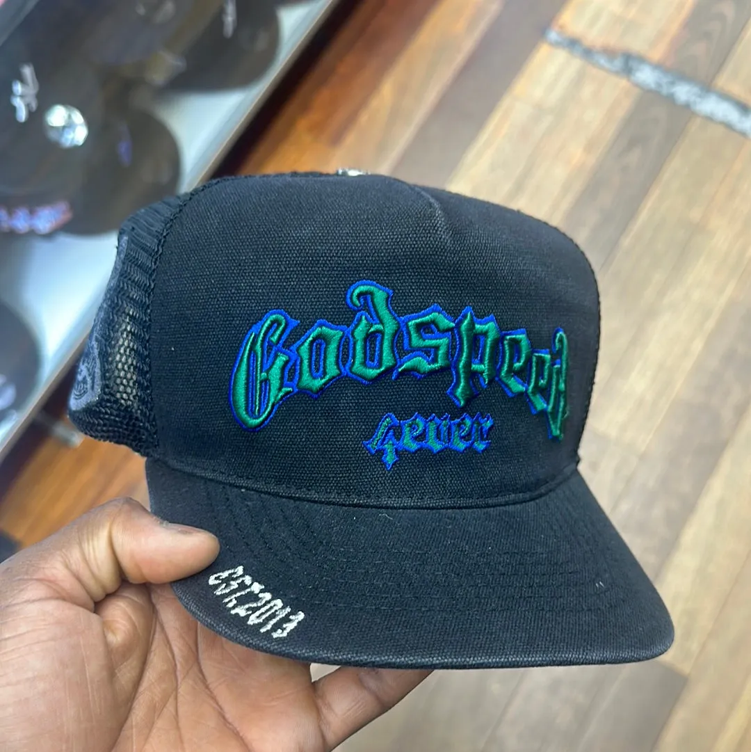 GodSpeed Forever Trucker Hat (Black Washed/Green)