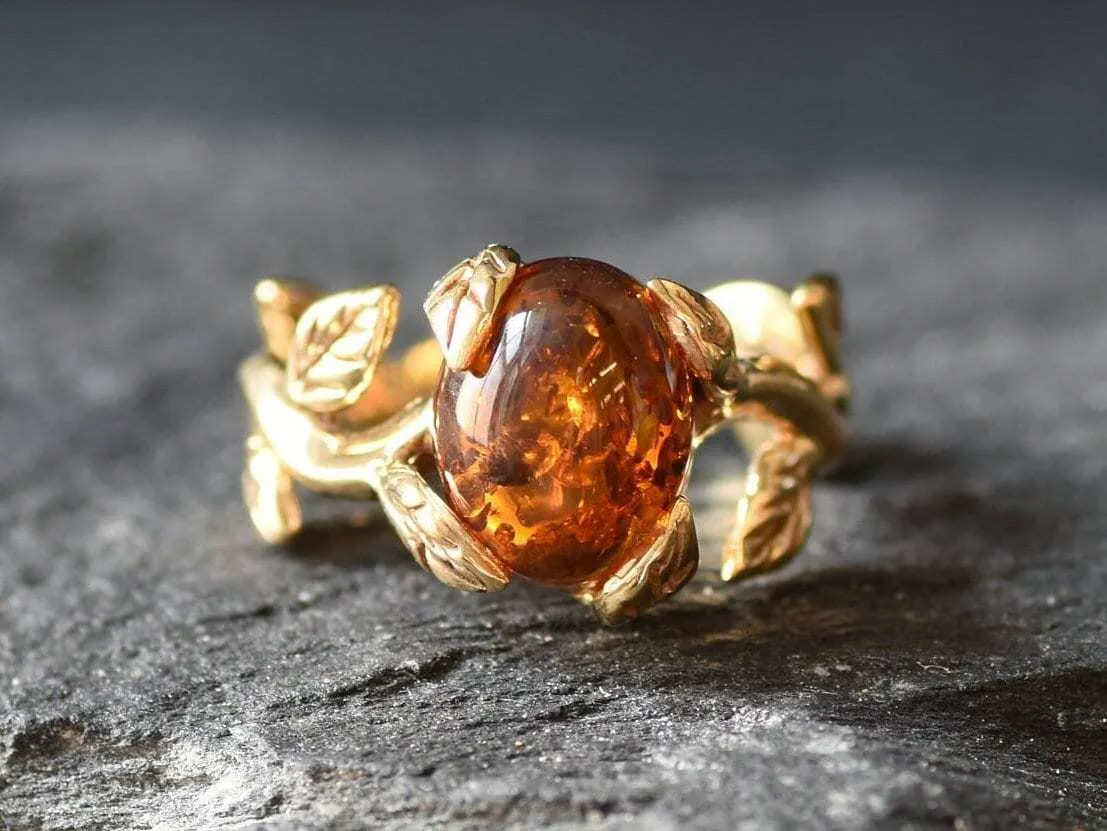 Gold Amber Ring - Natural Amber Ring - Amber Promise Ring