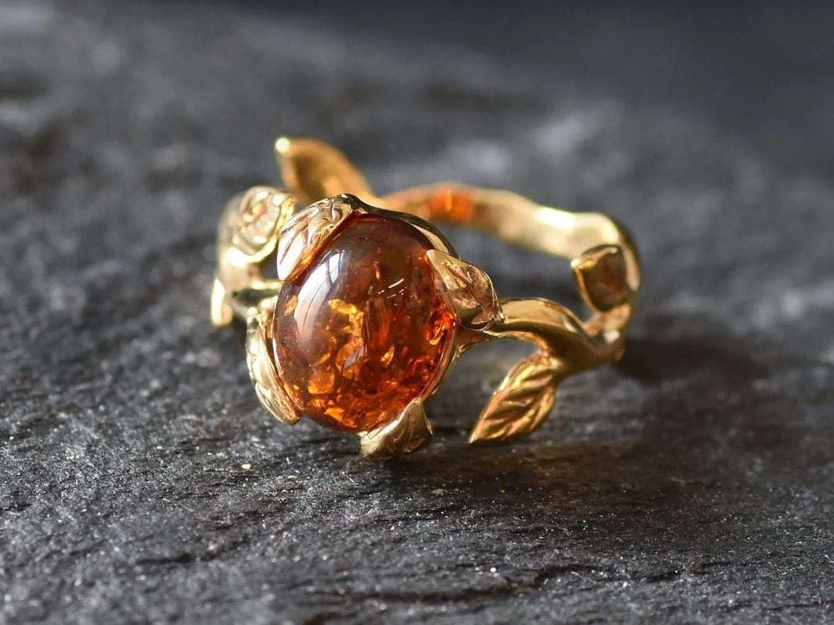 Gold Amber Ring - Natural Amber Ring - Amber Promise Ring