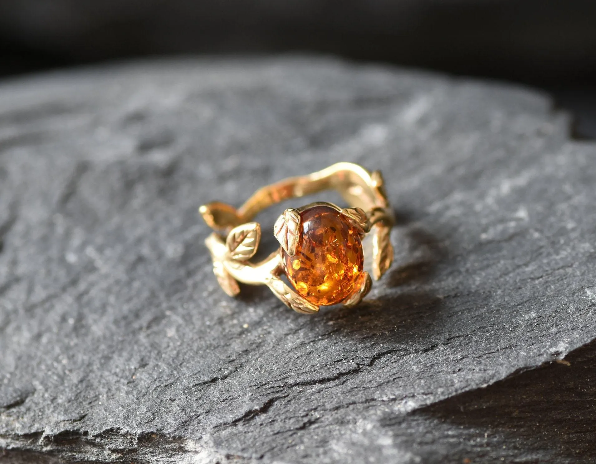 Gold Amber Ring - Natural Amber Ring - Amber Promise Ring