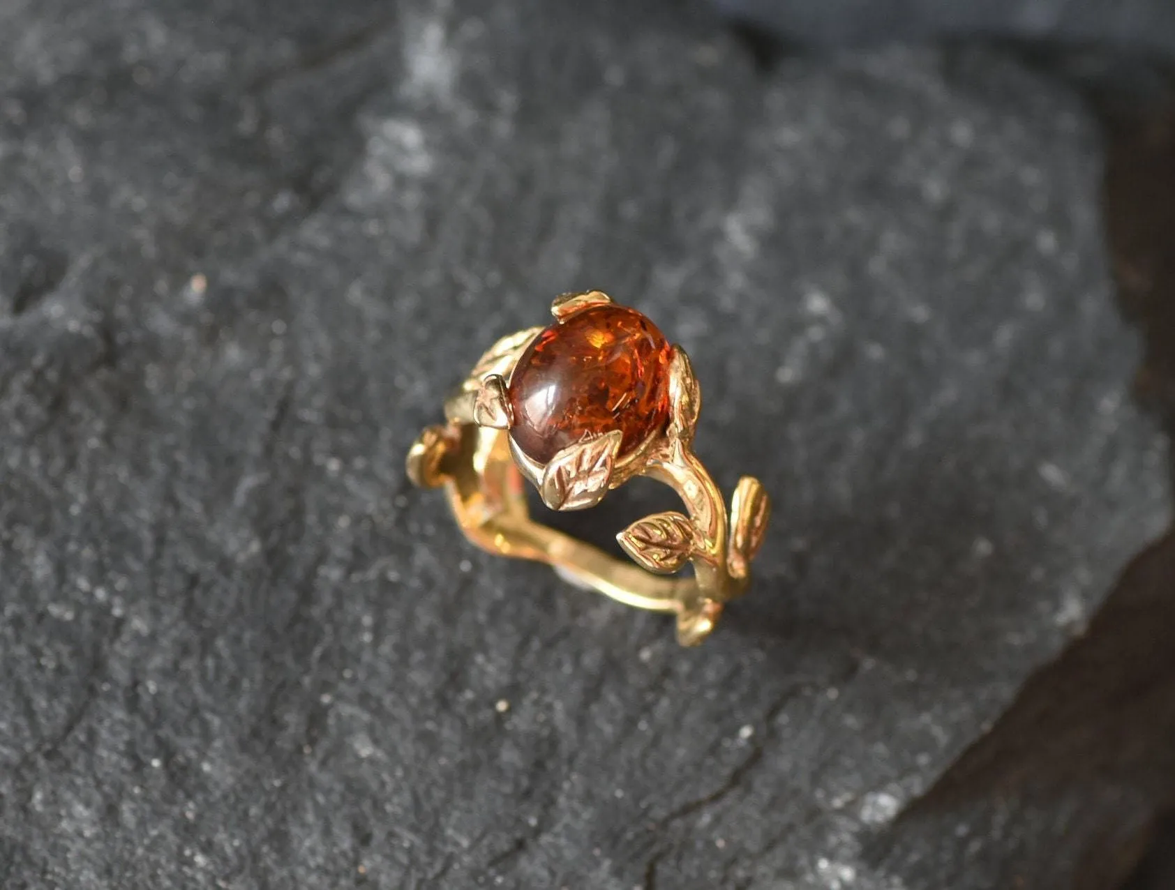 Gold Amber Ring - Natural Amber Ring - Amber Promise Ring