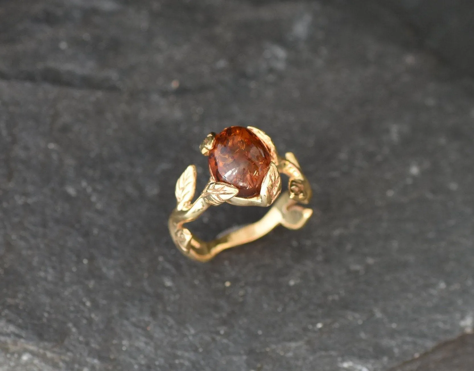 Gold Amber Ring - Natural Amber Ring - Amber Promise Ring