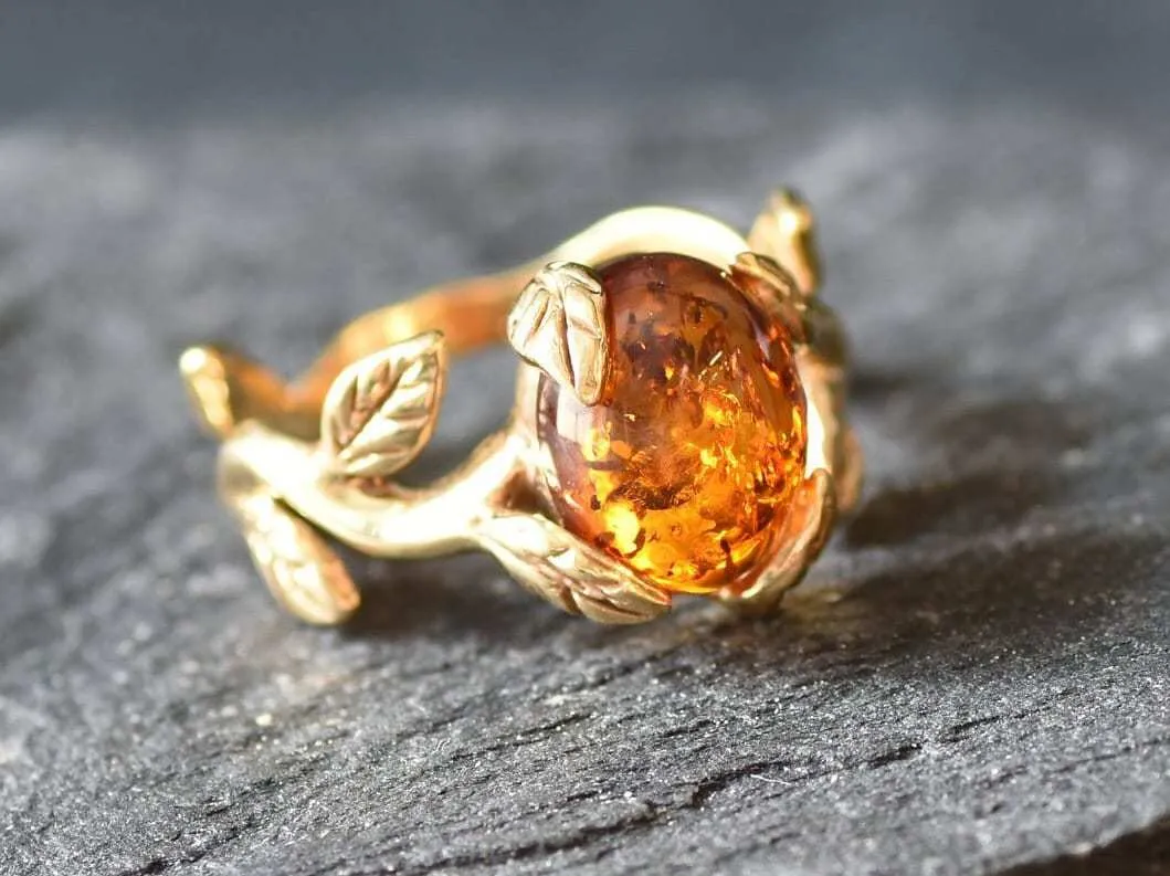 Gold Amber Ring - Natural Amber Ring - Amber Promise Ring