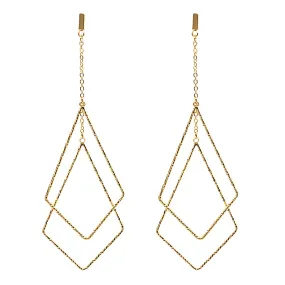 Gold Diamond Cut Geometric Drop 2" Earring