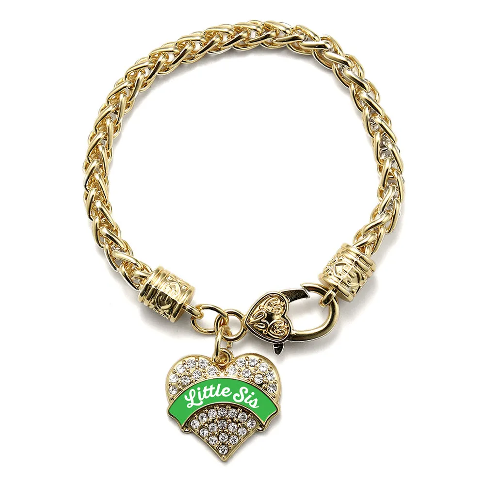 Gold Emerald Green Little Sister Pave Heart Charm Braided Bracelet