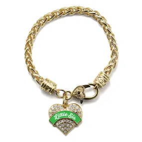 Gold Emerald Green Little Sister Pave Heart Charm Braided Bracelet