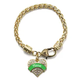 Gold Emerald Green Nana Pave Heart Charm Braided Bracelet