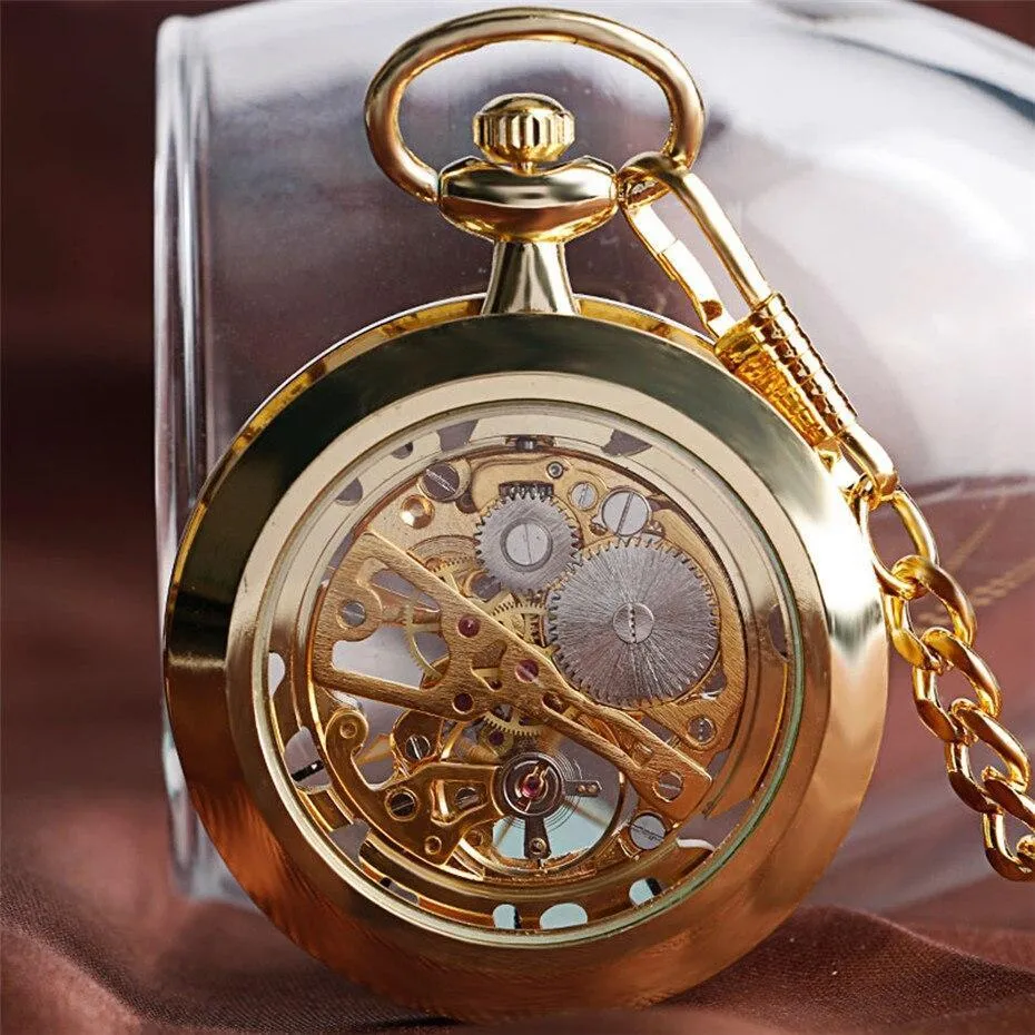 Gold Mechanical Skeleton Pocket Watch - Belphegor