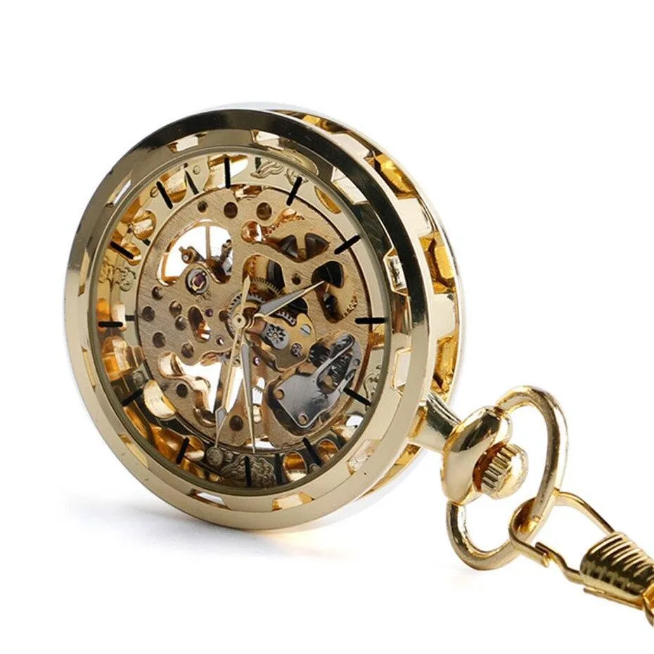 Gold Mechanical Skeleton Pocket Watch - Belphegor