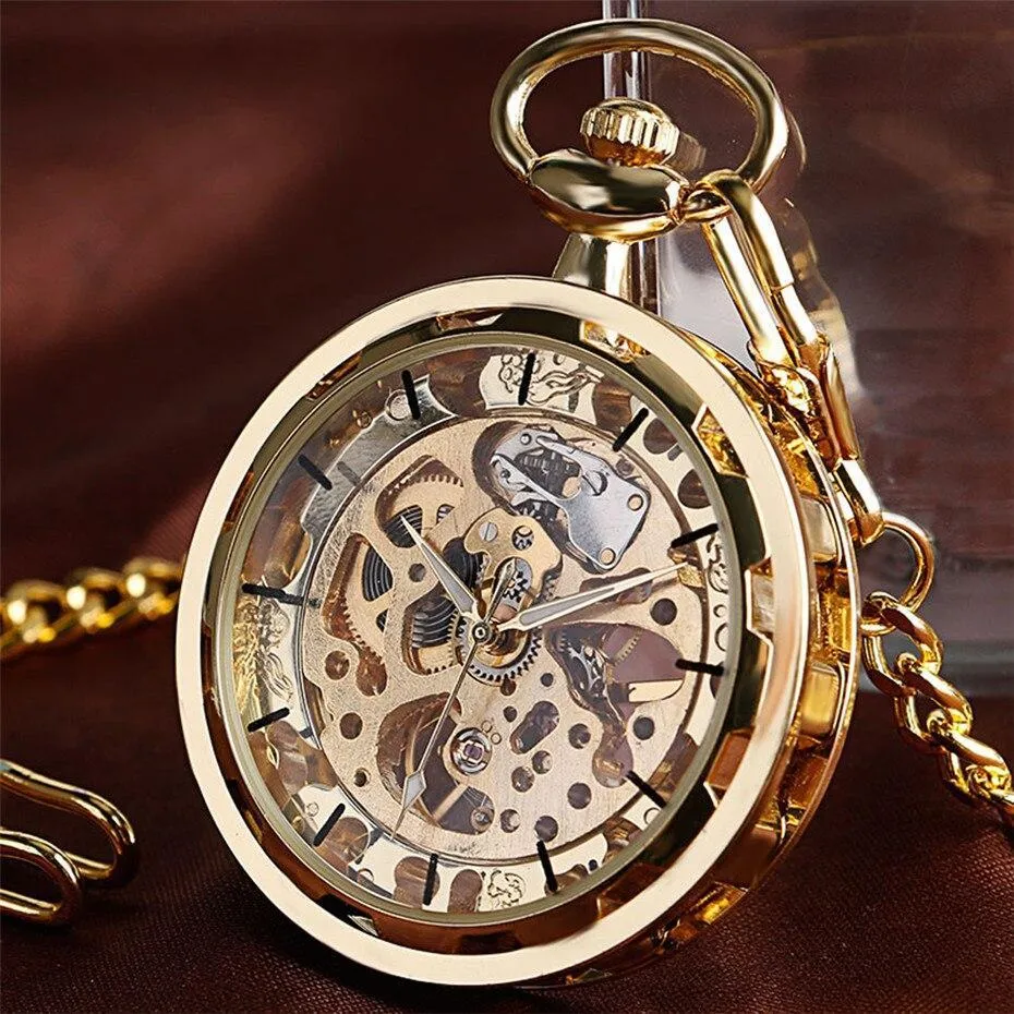 Gold Mechanical Skeleton Pocket Watch - Belphegor