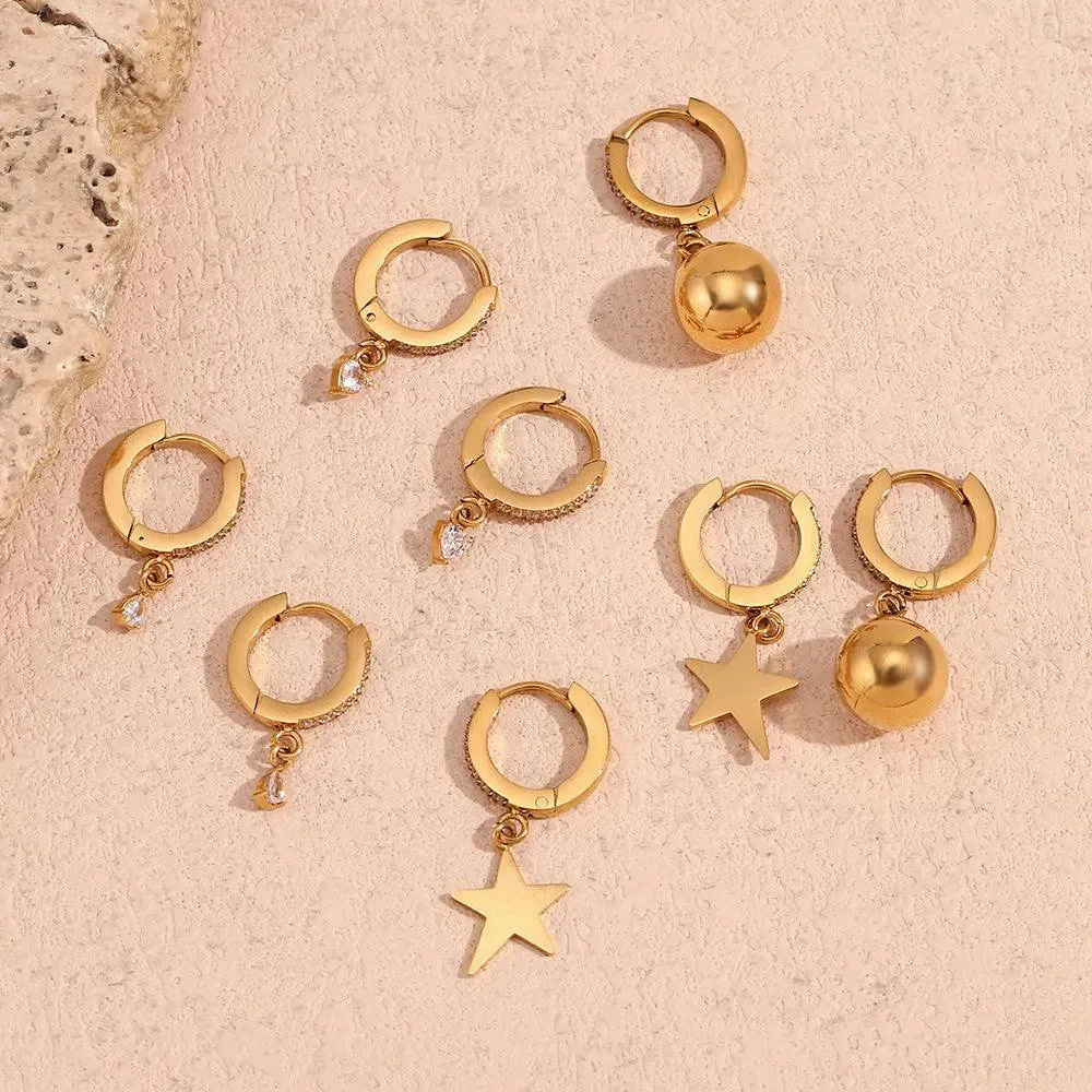 Gold-Plated Star and Sphere Drop Earrings-Hypoallergenic Fashion Earrings