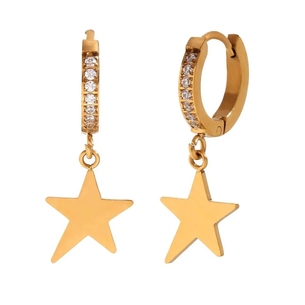 Gold-Plated Star and Sphere Drop Earrings-Hypoallergenic Fashion Earrings