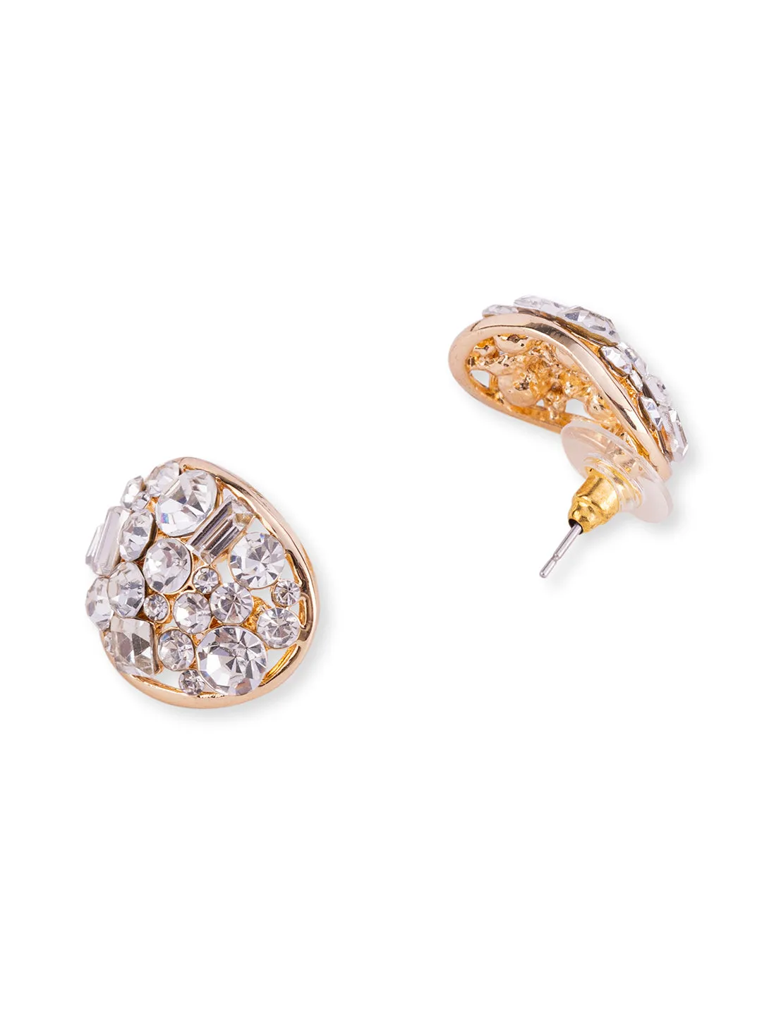 Golden Oversized Stud Earrings with American Diamond Stone - Bold and Luxurious