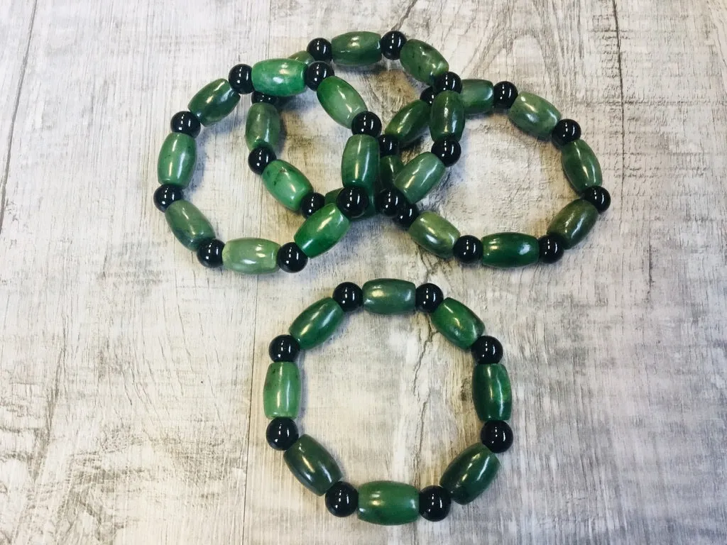 Green and Black Jade Beaded Bracelet