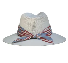 Hand-painted Hat from Mexico - Chi Chi Collection - White with Hyannis Silk Ikat Band / Tie