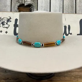 Hat Band |Hat Band Tie Brown Horn W Turquoise Accent HB20-A