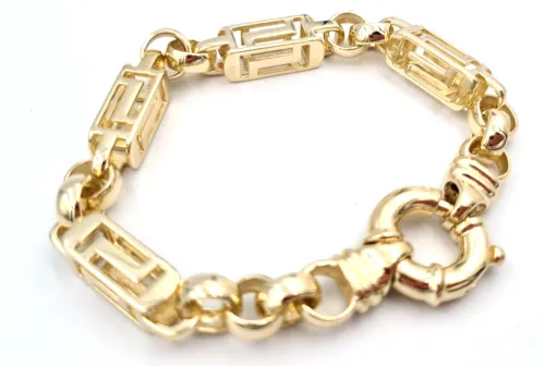 Heavy Solid 9ct Yellow,  Rose or White Gold Solid Belcher & Greek Key Bracelet