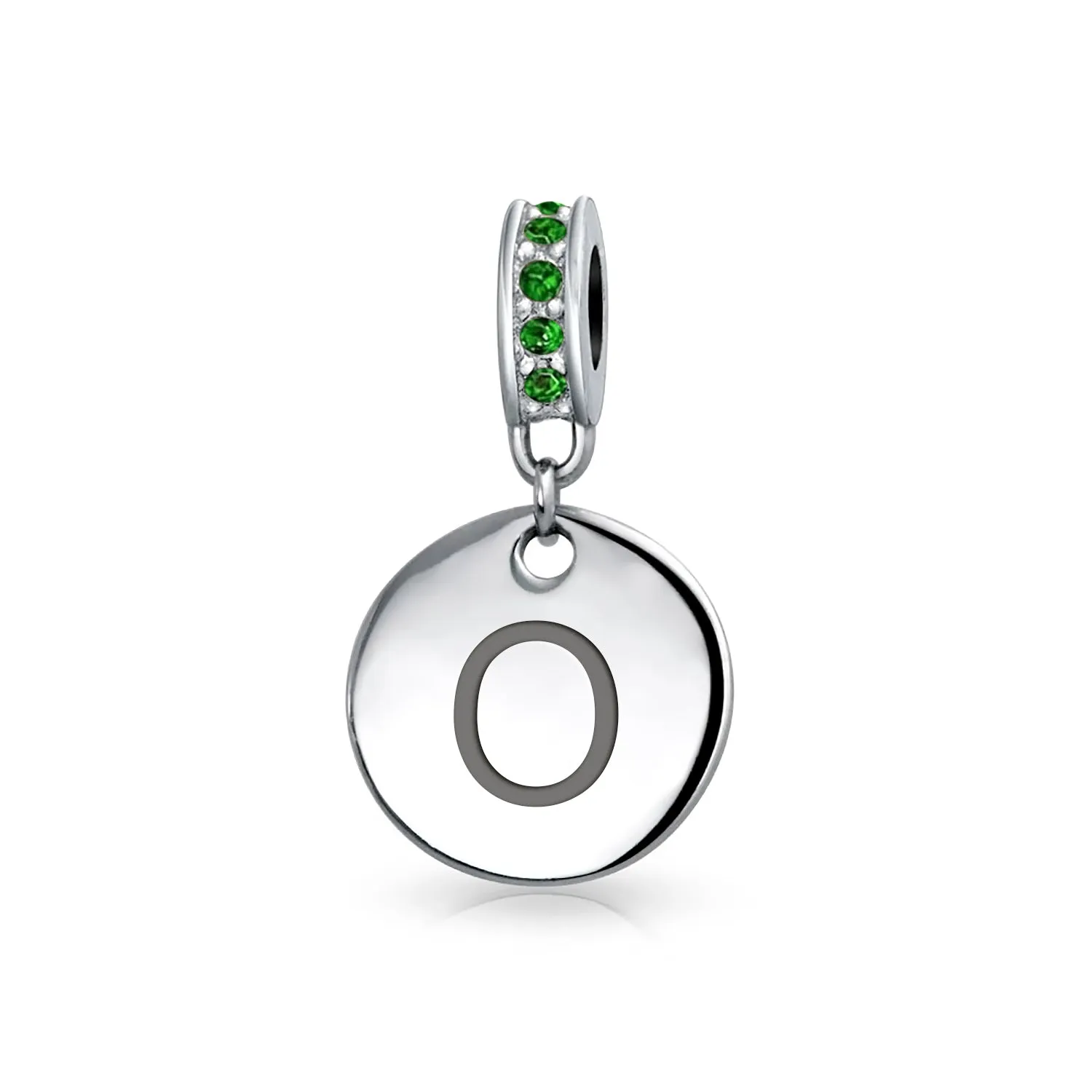 Initial Alphabet Bead Charm Green Crystal Sterling Silver Simulated Emerald Birthstone